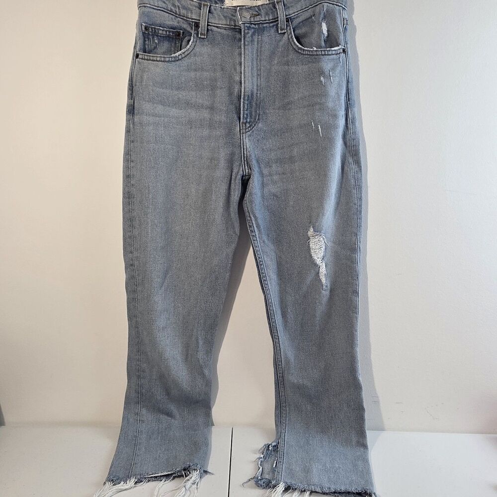 Reformation Hepburn Jean High Rise Slim Straight Jeans Ibiza Sz 27 Distressed
